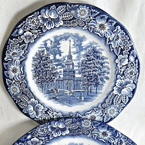 Staffordshire Other - 3 Liberty Blue Independence Hall Dinner Plates 10" Staffordshire England Ironsto